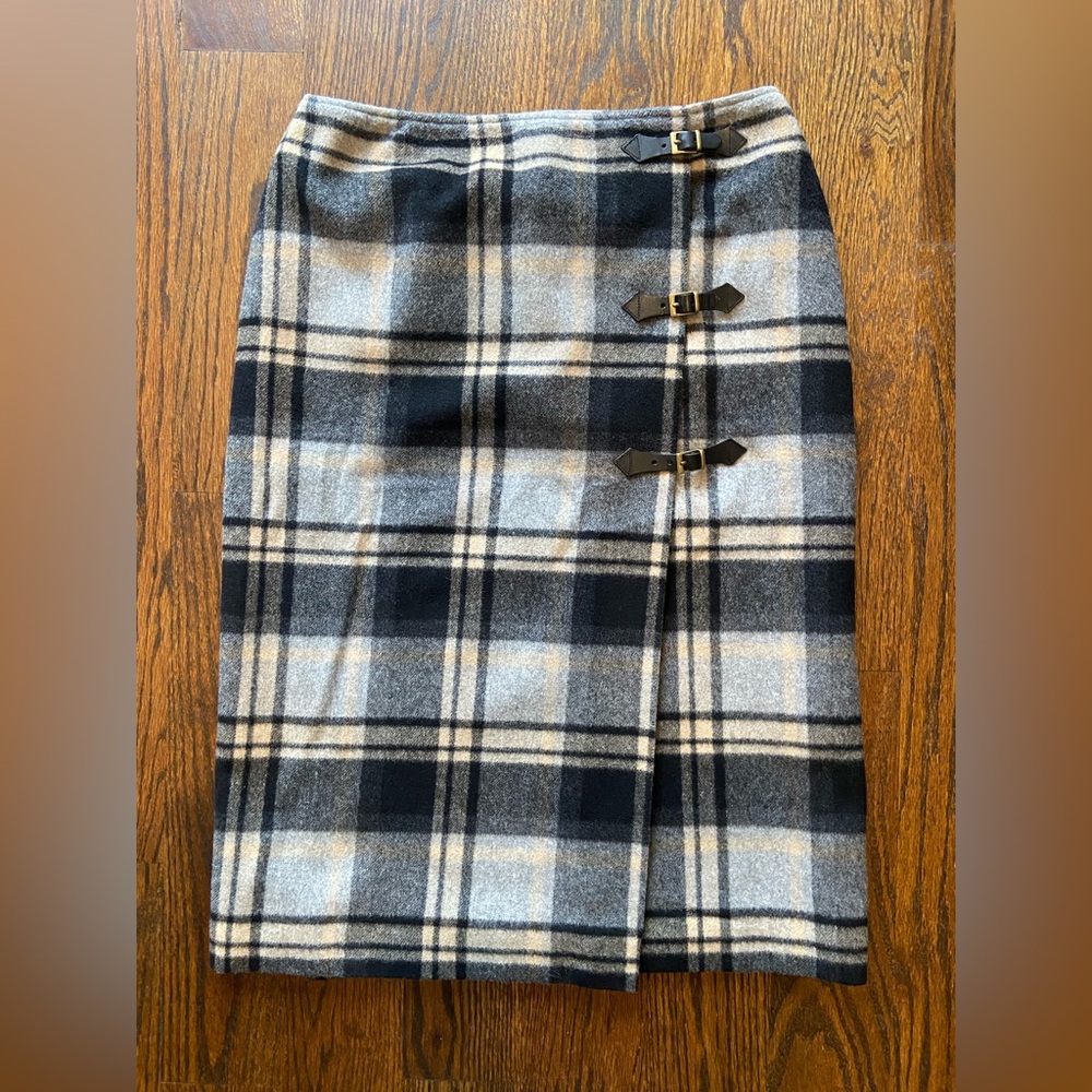 Vintage Wool Blend Wrap Skirt with Buckle Accents